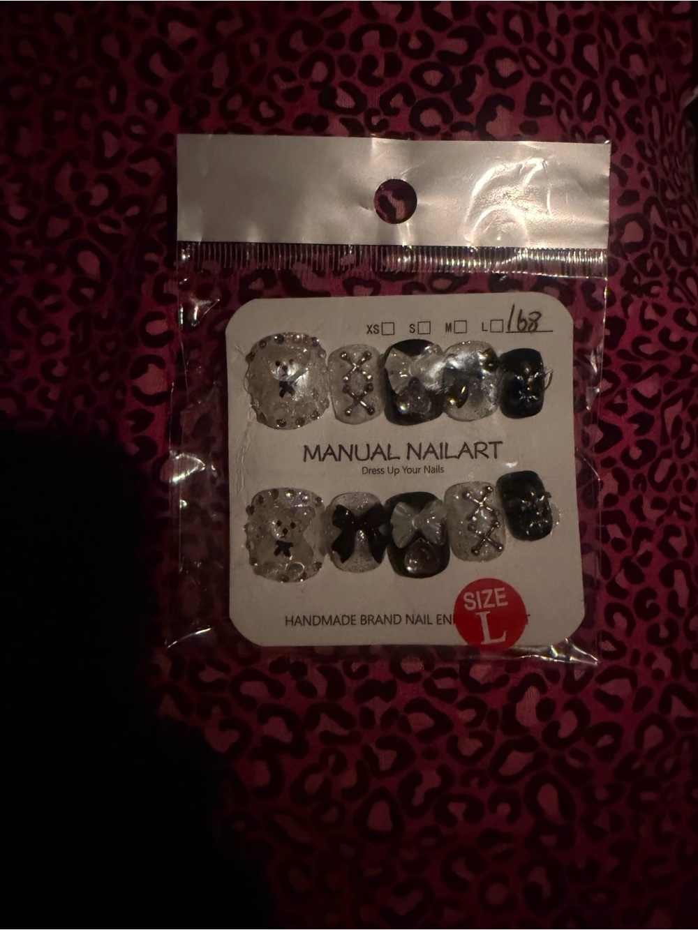 Black and Silver Decorative Press-On Nails - Size L